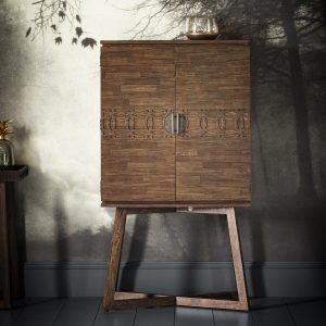 Modern French-Style Cocktail Cabinet – Mango Wood with Metal Detailing