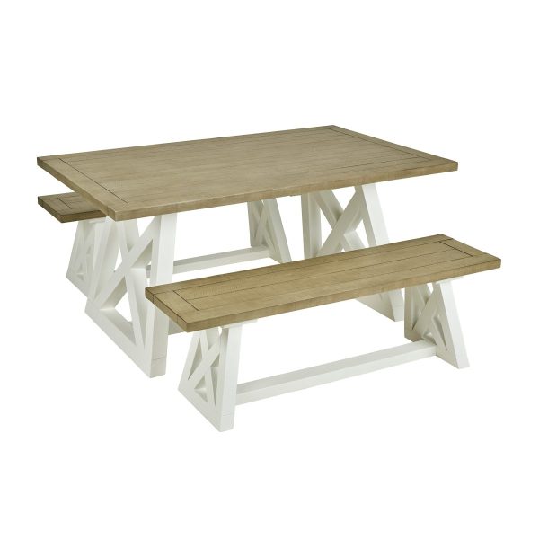 1.6m Extendable Dining Table with 2 Benches – White & Grey Finish - Image 8