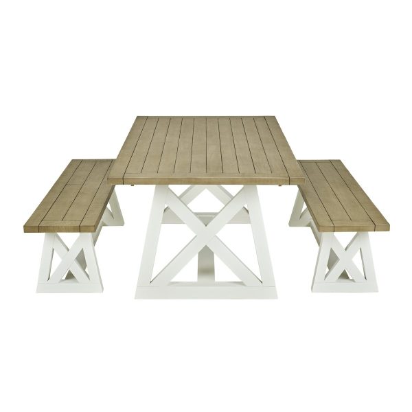 1.6m Extendable Dining Table with 2 Benches – White & Grey Finish - Image 7