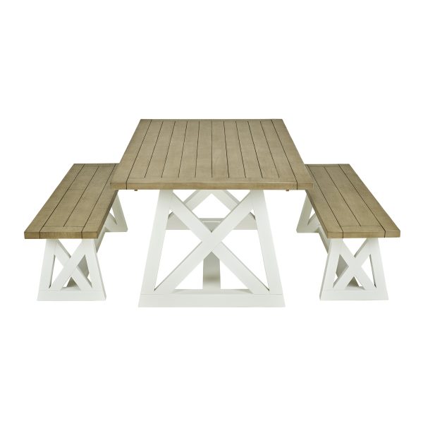 1.6m Extendable Dining Table with 2 Benches – White & Grey Finish - Image 9