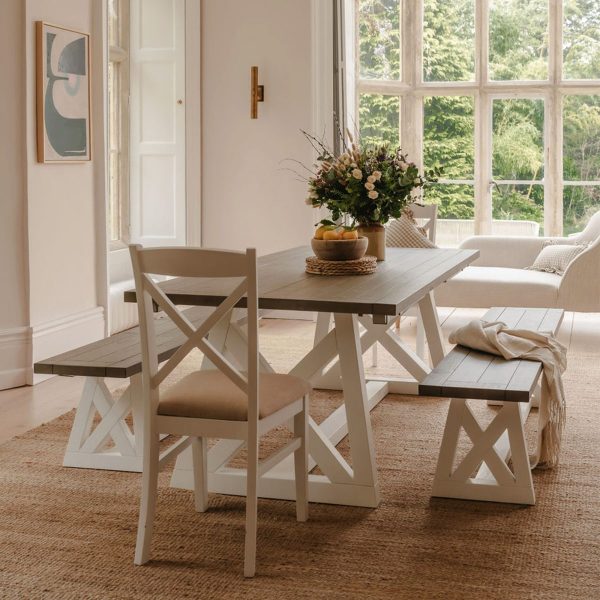 1.6m Extendable Dining Table with 2 Benches – White & Grey Finish - Image 11
