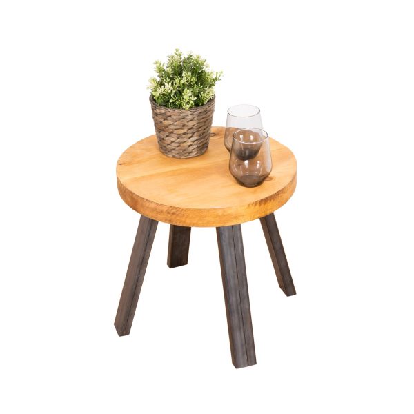 Round Side Table – Industrial Reclaimed Timber & Box Steel Legs - Image 3