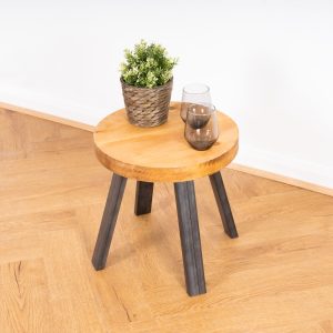 Round Side Table – Industrial Reclaimed Timber & Box Steel Legs