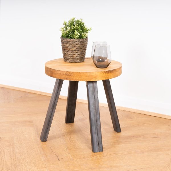 Round Side Table – Industrial Reclaimed Timber & Box Steel Legs - Image 4