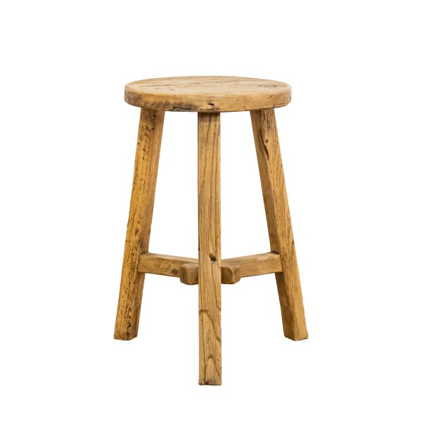 Tall Rustic Round Barn Stool – Reclaimed Antique Elm - Image 5