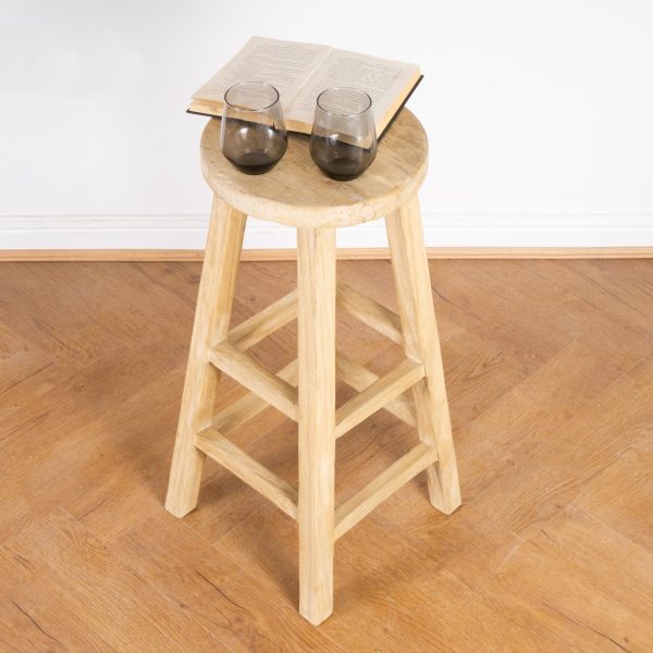Tall Rustic Round Barn Stool – Reclaimed Antique Elm - Image 3