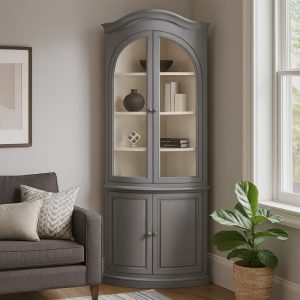 French-Style Glazed Corner Cabinet – Distressed Painted Finish