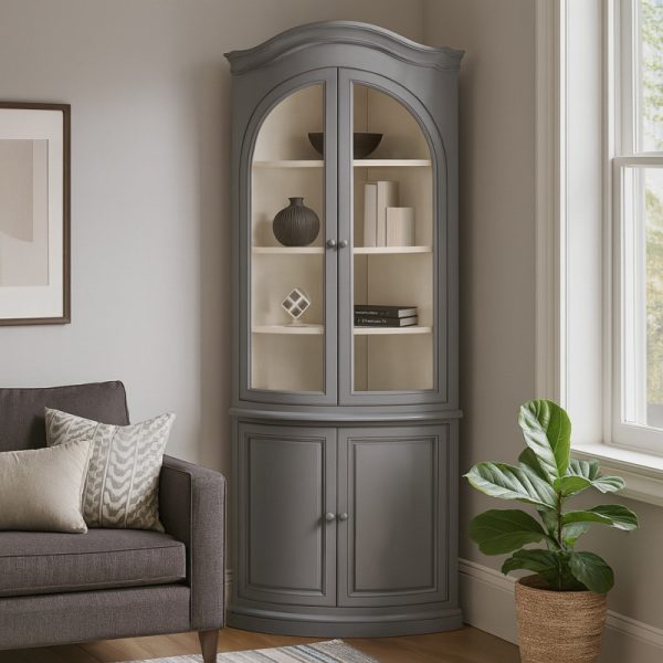 French-Style Glazed Corner Cabinet – Distressed Painted Finish
