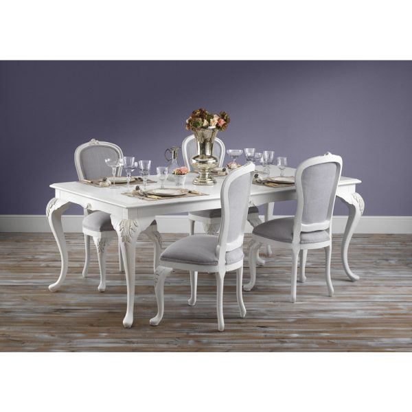 French-Style Upholstered Dining Chair – Antique White & Light Grey Linen - Image 2