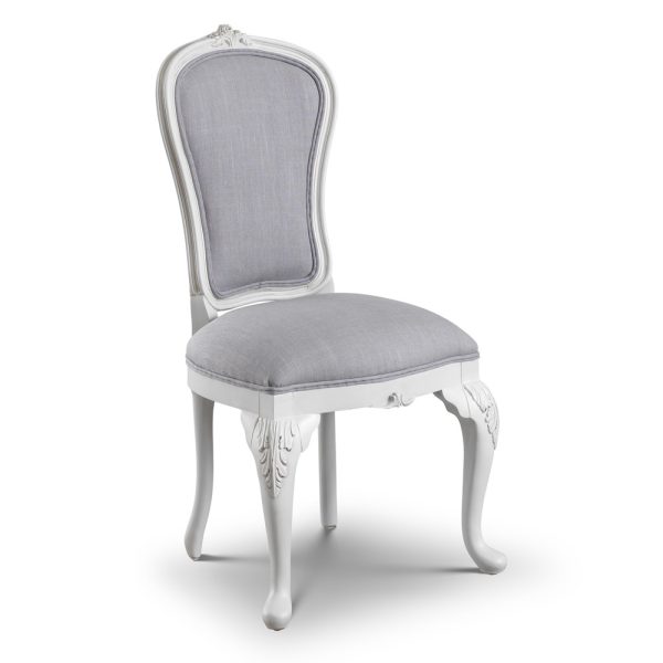 French-Style Upholstered Dining Chair – Antique White & Light Grey Linen - Image 3