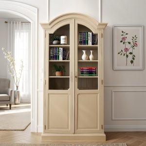 French-Style Glazed Display Cabinet – Handcrafted Solid Wood
